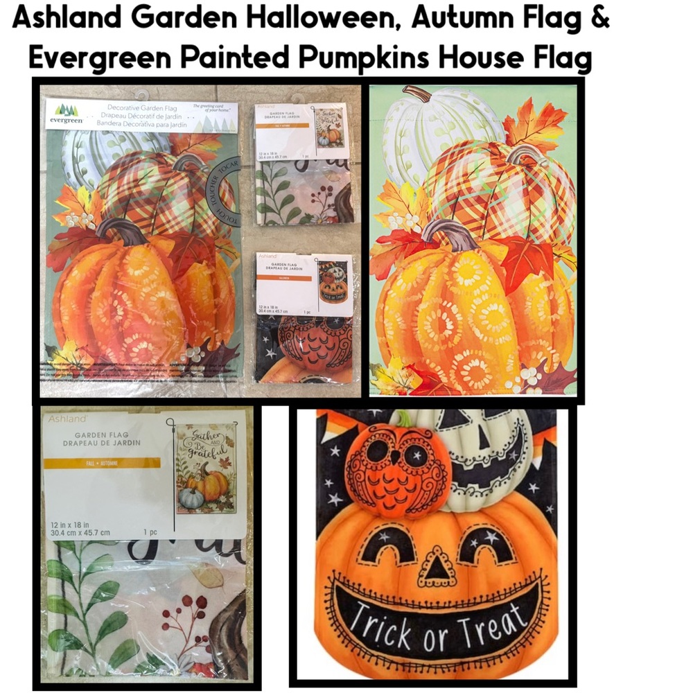 Evergreen Painted Pumpkins House Flag, Ashland Garden Halloween and Autumn Flag